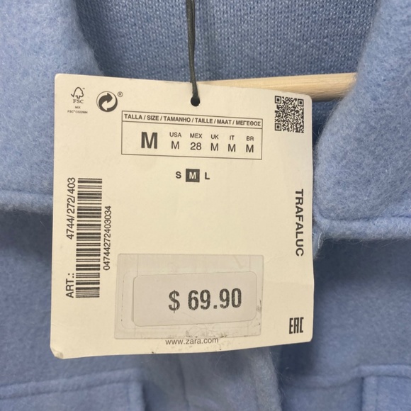 Zara Trafaluc Button Down Collared Long Sleeve Jacket. Blue. Medium - Picture 4 of 12